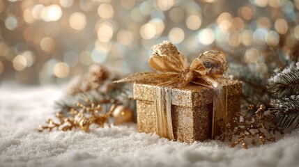 golden gift on snow