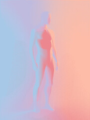 A translucent human figure bathed in soft pastel colors with a glowing effect