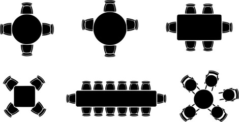 Top-down view of various table and chair arrangements
