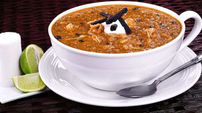 Delicious Chicken Chili Recipe Served in a White Bowl With Toppings and Lime on the Side