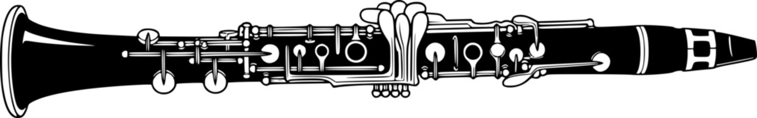 Clarinet silhouette. This image shows a black clarinet outline, a woodwind musical instrument. Vector clipart illustration design.
