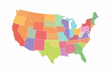 A colorful map of the united states showcasing each state with a different bright pastel color scheme