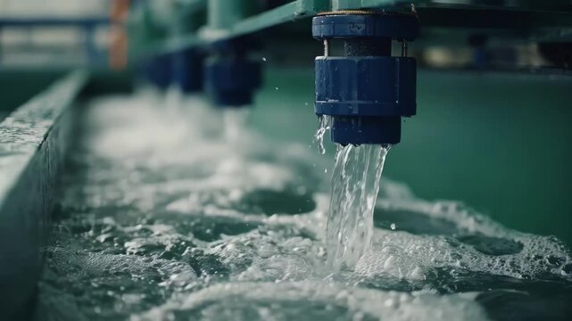 Medium shot showcasing chemical dosing and mixing processes in industrial wastewater treatment to neutralize contaminants and purify runoff.