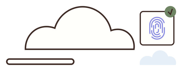 Cloud-connected design with a fingerprint authentication system. Ideal for cybersecurity, cloud storage, privacy, network safety, encryption, data integration, and technology innovation metaphors