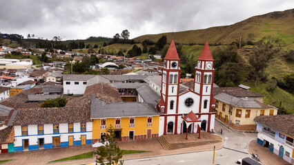 San Felix. Salamina, Caldas - Colombia. October 6, 2025. Aerial drone view. Its climate is cold, with an average temperature of 14&deg;C.