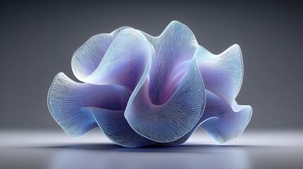 Ethereal Abstract Sculpture of Wavy, Layered Ribbons in Soft Blue and Purple Hues
