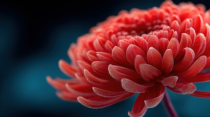 Fiery Red Chrysanthemum with Crystalline Edges Against a Deep Blue Void