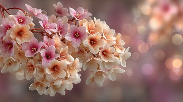 Delicate Pink and Peach Dombeya Flowers with Bokeh Background
