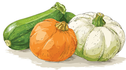 Fresh Pumpkin and Zucchini Vegetables Vector Illustration