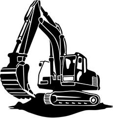 excavator and shovel black and white vector 