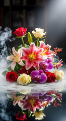 bouquet of yellow roses on black