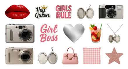 Plakat PNG Trendy stickers for creative projects, element set on transparent background