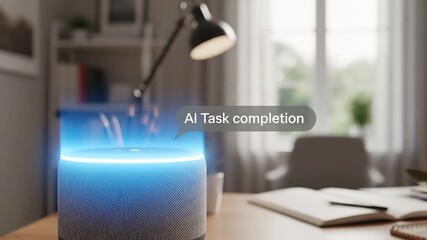Artificial intelligence smart speaker voice assistant task completion home automation digital technology productivity - Powered by Adobe