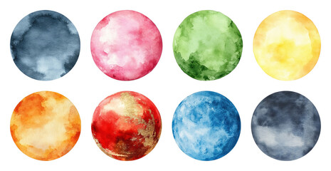 PNG Colorful watercolor planet designs, element set on transparent background