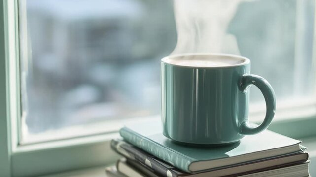 A cup of coffee sits on top of a stack of books, perfect for studying or reading