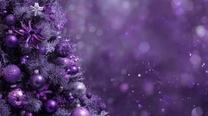 Fototapeta premium Purple Christmas tree with purple Christmas balls and a purple background