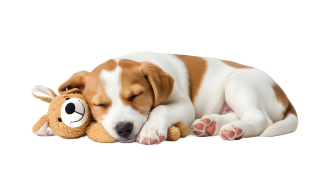 Puppy Sleeping with Chew Toy, Animals, Studio, Isolated White, Photo, Realistic PNG Concept