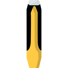 Yellow And Black Pencil With Eraser On Top Isolated On Transparent Background Simple Illustration