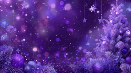 Purple Christmas tree with purple Christmas balls and a purple background