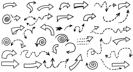 Obraz premium Collection of hand drawn directional indicators in various styles on a white background