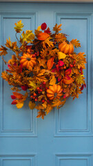 autumn flowers on a wooden door