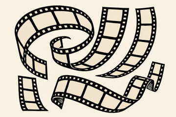 Naklejka premium Black and white illustration of stylized film strips in dynamic flowing shapes