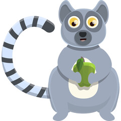 Cute Cartoon Ring Tailed Lemur Holding a Green Apple in Front of Its Chest in a Playful Pose Against a Transparent Background