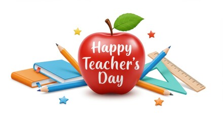 Brightly colored school supplies surround a festive  celebrating an educator's recognition day