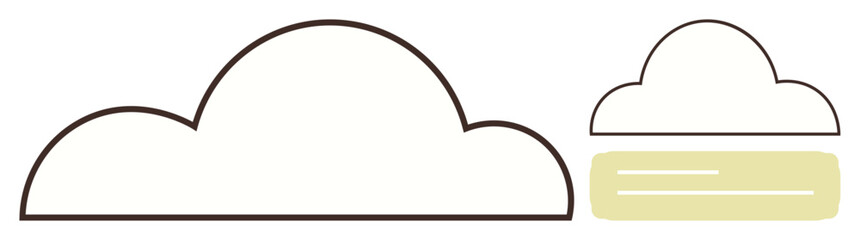Two simple cloud outlines with clean lines, one solid and one with layered elements. Ideal for digital storage, technology, weather forecast, data sharing, minimalism, abstract concepts, simple flat