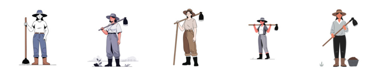 Female Farmer with Hoe Flat Vector Illustration for Modern Agriculture and Rural Lifestyle Concept