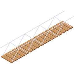 Simple wooden footbridge with white metal truss support structure on a transparent background