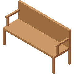 Simple Wooden Park Bench Isometric View With Transparent Background Clean Design Outdoor Furniture No People
