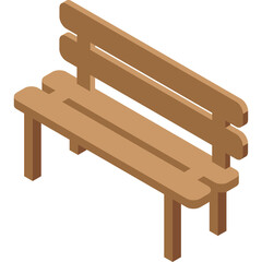 Simple Wooden Park Bench With Transparent Background Isometric View Isolated Realistic Furniture Object With Brown Color
