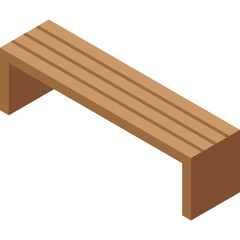 Simple Wooden Park Bench With A Transparent Background Showing A Clean Isometric View Of A Seat With Three Slats