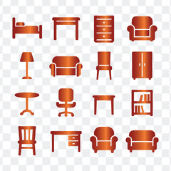 Flat design furniture and home decor vector icons set.