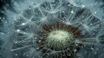 Obraz premium Dandelions with drops close up