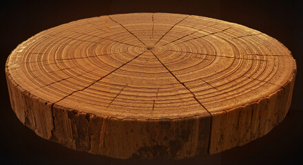 Wooden tree stump cross section with growth rings for natural product presentation and eco branding design