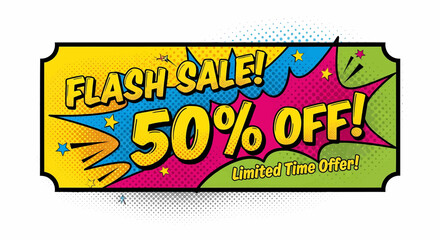 Vibrant pop art design for a business marketing campaign, an advertising vector illustration for a sale