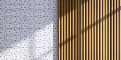 Modern Interior Wall Textures Background: Industrial Concrete Panels with Bolts and Vertical Wood Slats with Sunlight Shadows for Minimalist Decor, Architectural Renderings & Product Display Mockups