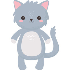 Cute Gray Kitten With Pink Cheeks And Big Eyes Standing On Transparent Background Minimalist Style