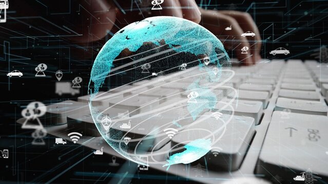 An abstract digital composition showcasing a globe above a keyboard adorned with technology symbols, illustrating the essence of modern connectivity and innovation. Xenic - Powered by Adobe