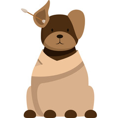 Cute Dog Wrapped In Blanket Wearing A Decorative Ear Accessory With Arrow Accent Sitting Pretty Against A White Backdrop