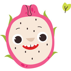 Cute Dragon Fruit Character With Pink Skin Green Scales And Happy Face With A Small Green Leaf In The Top Right Corner On A Transparent Background