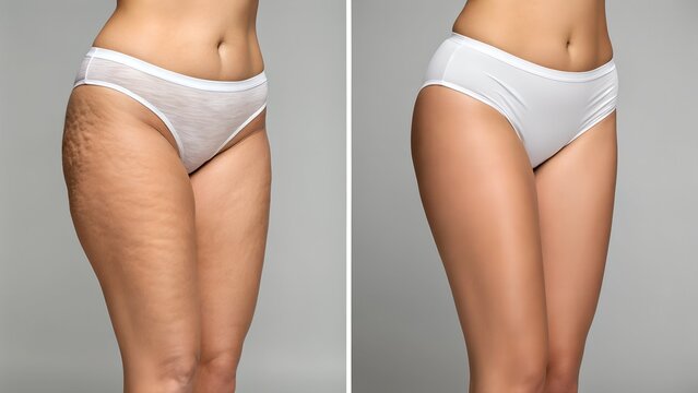Before and after cellulite treatment &ndash; realistic legs skin improvement comparison