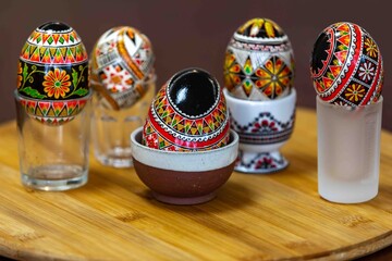 Traditional Ukrainian decorated Easter eggs known as pysanky.