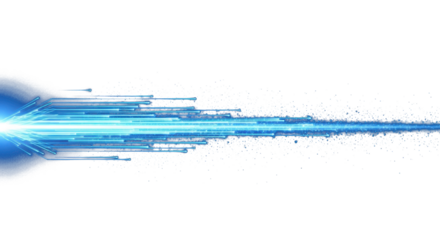 blue light beam line streak moving across dark background, glowing effect, digital motion trail clean png