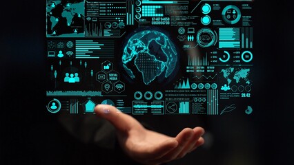 Data center monitoring dashboard visualize network performance, connection status, usage rate, and...