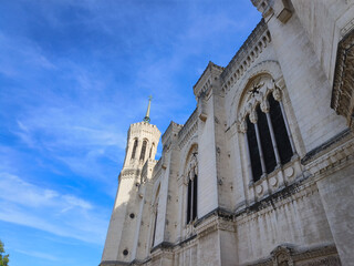 Obraz premium Lyon, France, May 29, 2025, The Basilica of Notre-Dame of Fourviere (La Basilique Notre Dame de Fourvière) in Lyon, France, Europe