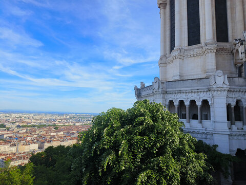 Lyon, France, May 29, 2025, view of Lyon from the roofs of the Basilica Notre dame de Fourvi&egrave;re  in Lyon, France, Europe.