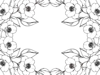 ペンで描いた椿のフレーム2